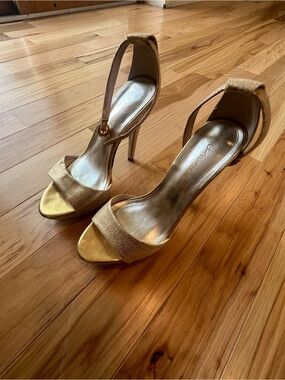 Caparros Metallic Gold Open-Toe Ankle-Strap Heels